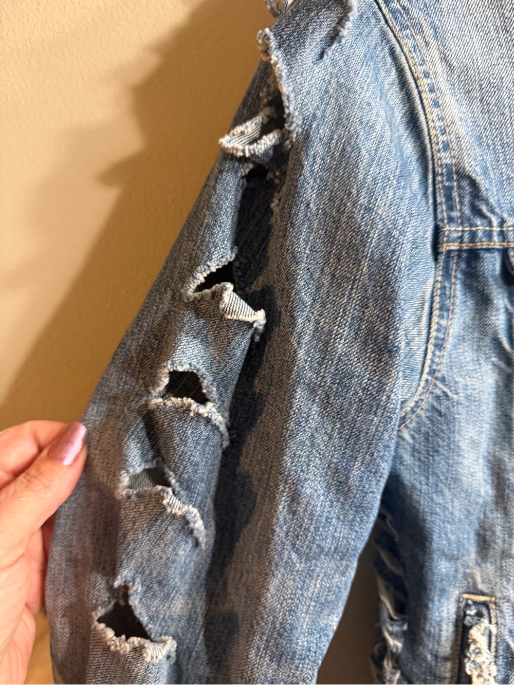 Custom Handmade Distressed Levi's Denim Trucker Jacket L Grunge Punk - Picture 11 of 16